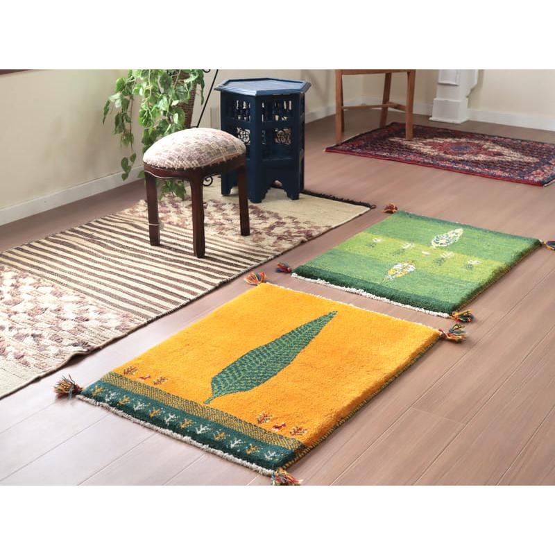 ギャッベ　イラン産手織り　 88x65cm イエロー　オレンジ　イトスギ | ブランド登録なし | 01