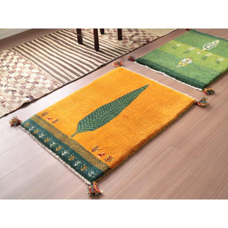 ギャッベ　イラン産手織り　 88x65cm イエロー　オレンジ　イトスギ | ブランド登録なし | 08