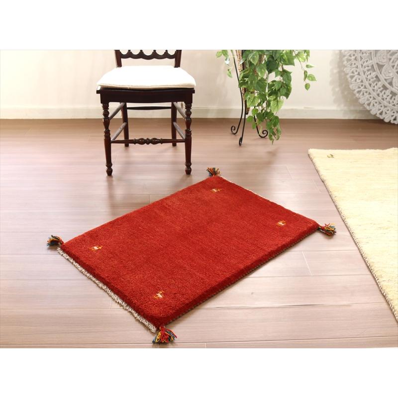 手織りギャッベ イラン産 88x60cm シンプルなレッド 玄関マット | ブランド登録なし | 01