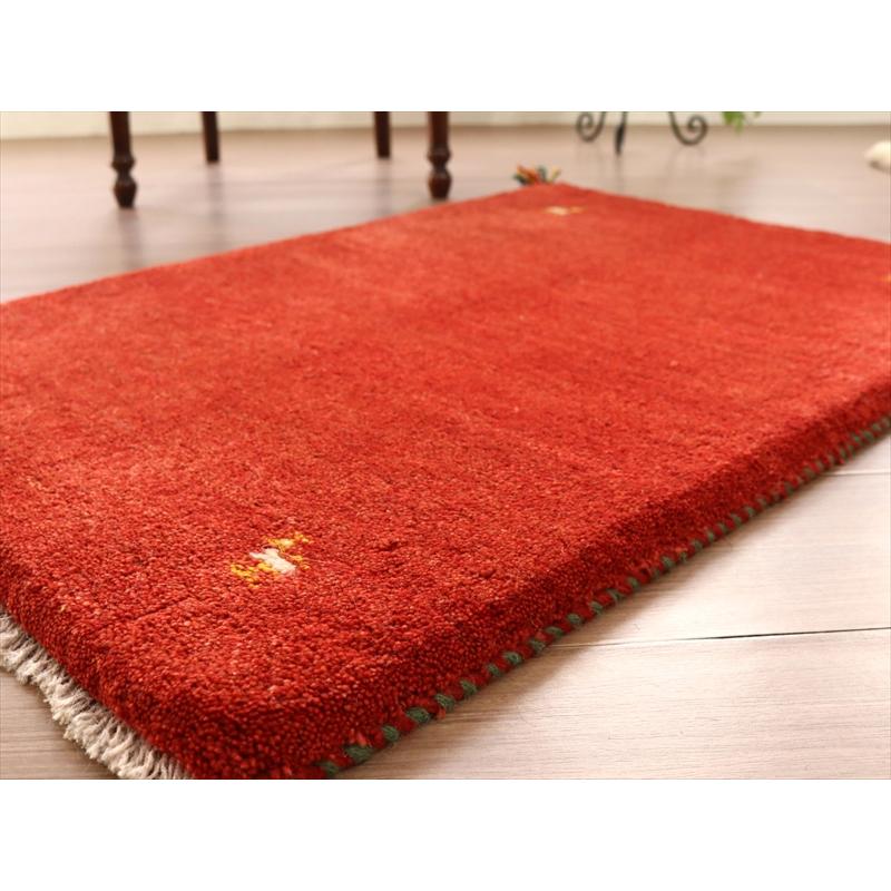 手織りギャッベ イラン産 88x60cm シンプルなレッド 玄関マット | ブランド登録なし | 03