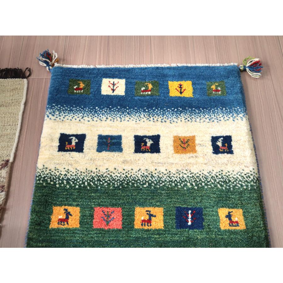 ギャッベ イラン直輸入　手織り 86×64cm ブルー グリーン　玄関マット |  | 02