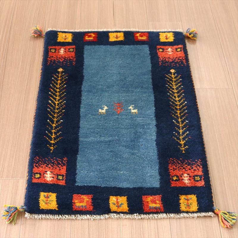 ギャッベ ふかふかの織り 玄関マットサイズ 87x60cm イラン カシュカイ族/ブルー | ブランド登録なし