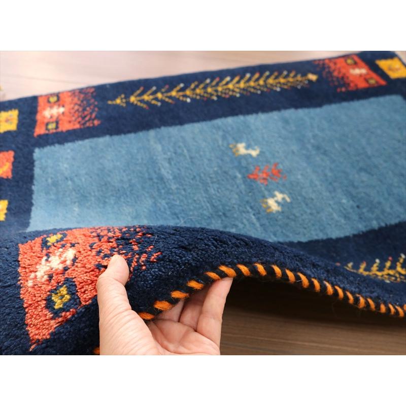 ギャッベ ふかふかの織り 玄関マットサイズ 87x60cm イラン カシュカイ族/ブルー | ブランド登録なし | 04