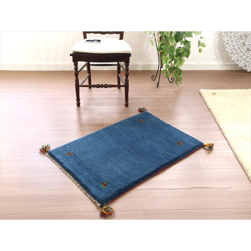 ギャッベ イラン産手織り 玄関マット 85x58cm ブルー 四匹のヤギ | ブランド登録なし | 01