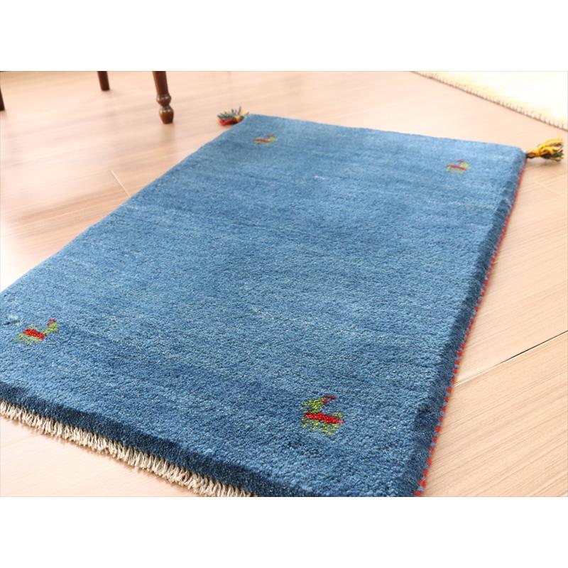 ギャッベ イラン産手織り 玄関マット 85x58cm ブルー 四匹のヤギ | ブランド登録なし | 02