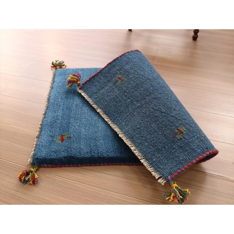 ギャッベ イラン産手織り 玄関マット 85x58cm ブルー 四匹のヤギ | ブランド登録なし | 03
