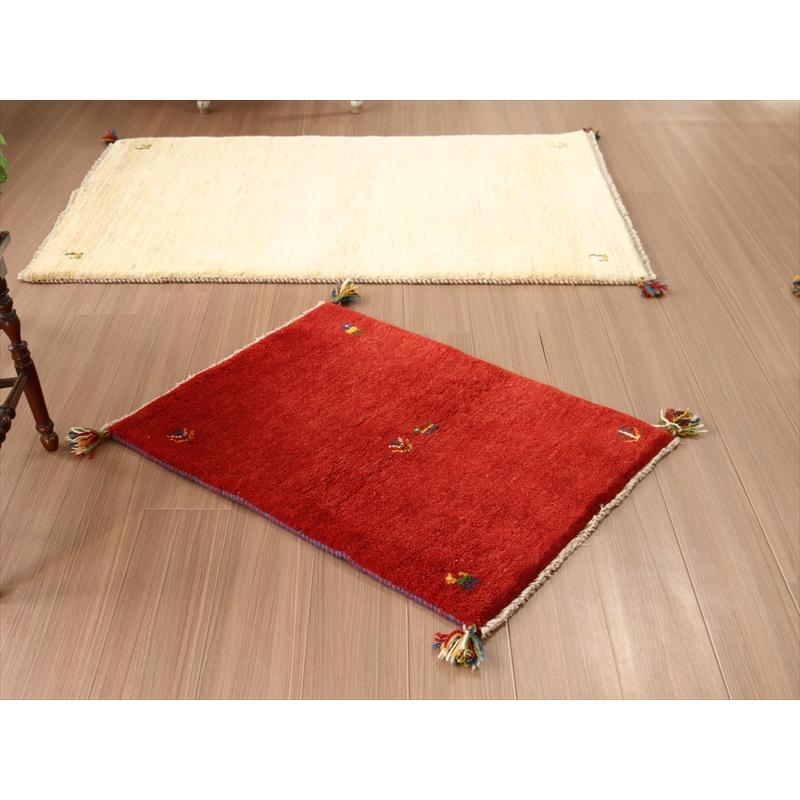 ギャベ イラン製手織りラグ 玄関マット 88x62cm 明るいレッド 無地 | ブランド登録なし | 01