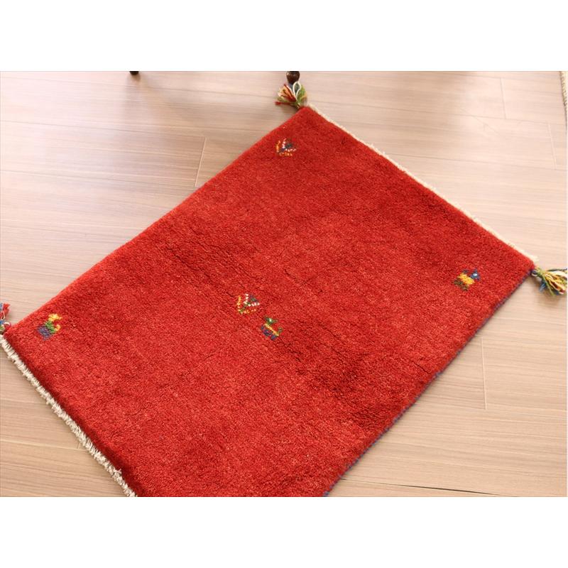 ギャベ イラン製手織りラグ 玄関マット 88x62cm 明るいレッド 無地 | ブランド登録なし | 02