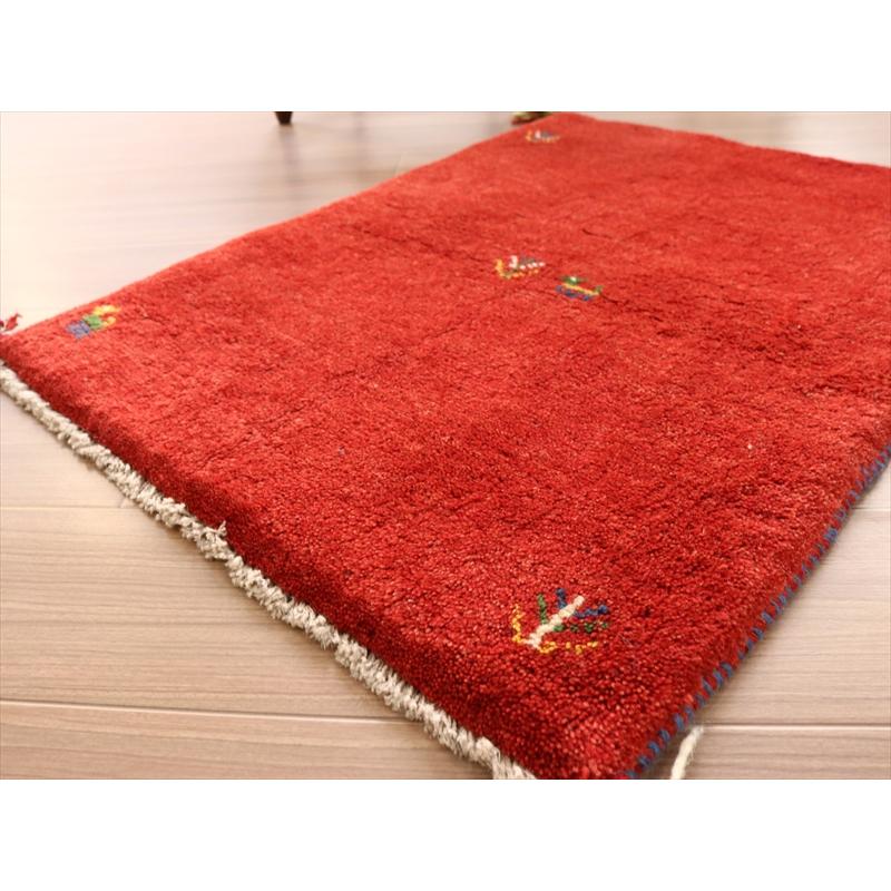 ギャベ イラン製手織りラグ 玄関マット 88x62cm 明るいレッド 無地 | ブランド登録なし | 03