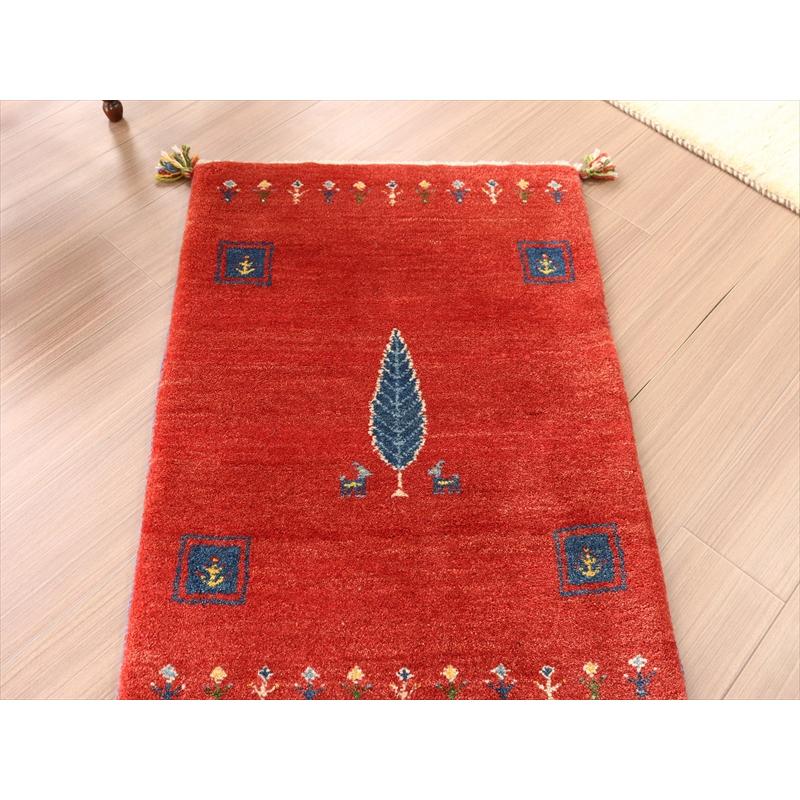 ギャッベ 玄関マット 90x60cm レッド ヤギと生命の樹 | ブランド登録なし | 02