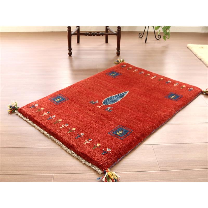 ギャッベ 玄関マット 90x60cm レッド ヤギと生命の樹 | ブランド登録なし | 03