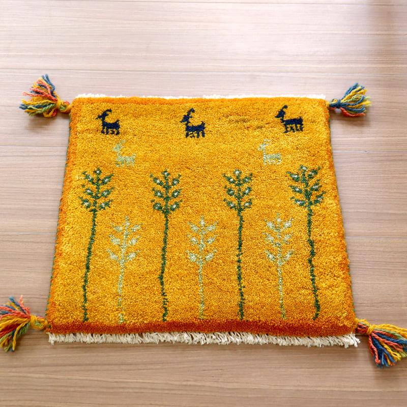 ギャッベ　座布団サイズ 39x41cm 背の高い草花　オレンジ　イラン産手織りギャッベ | ブランド登録なし