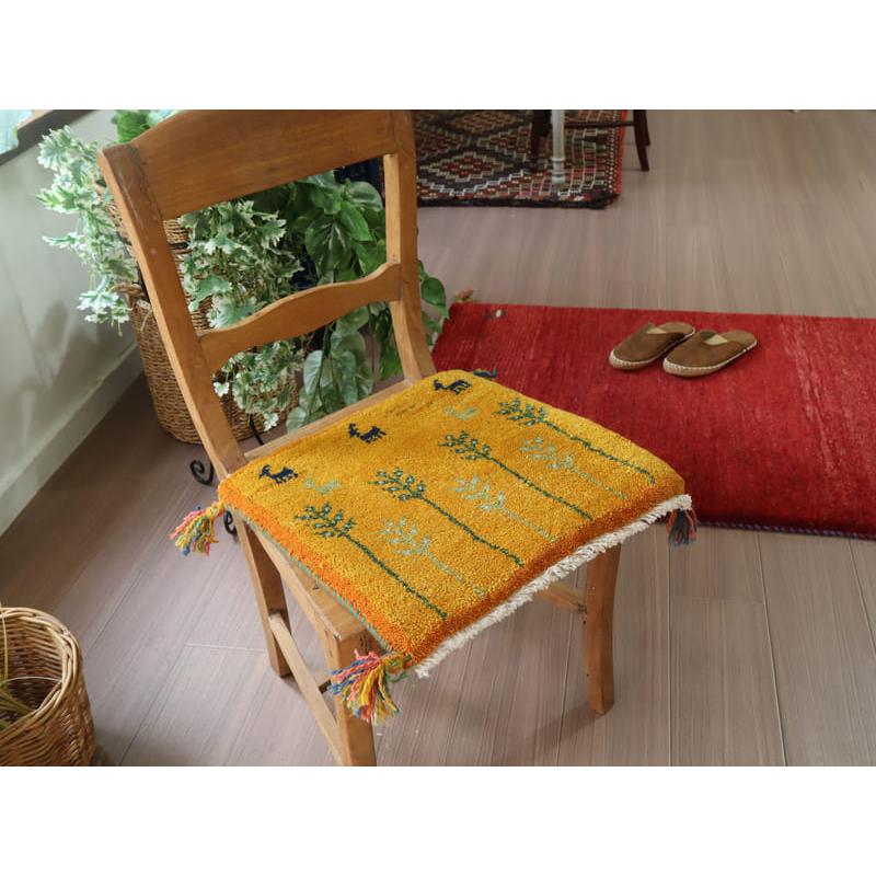 ギャッベ　座布団サイズ 39x41cm 背の高い草花　オレンジ　イラン産手織りギャッベ | ブランド登録なし | 01