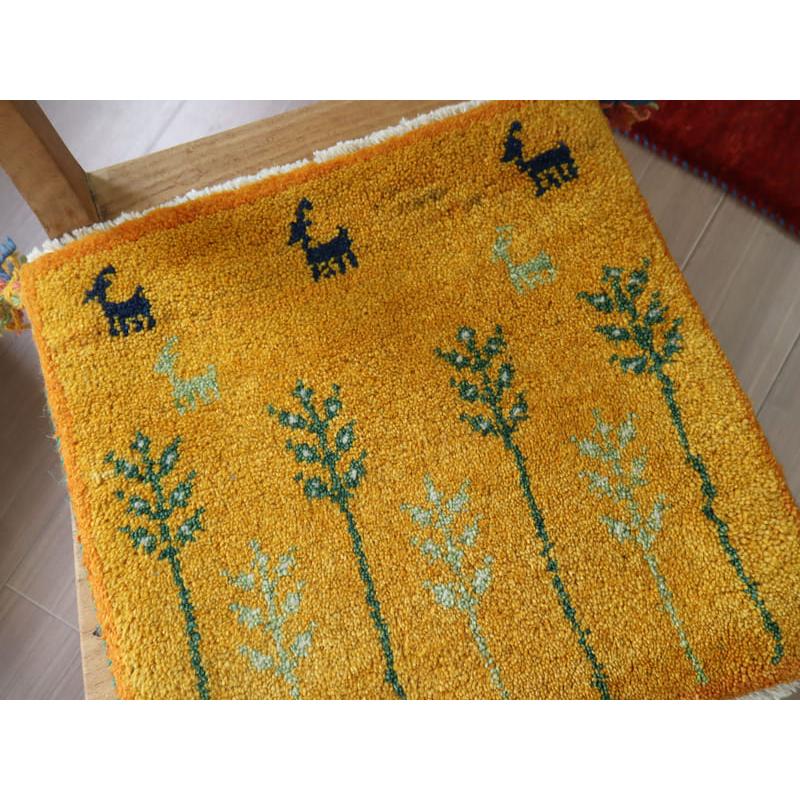 ギャッベ　座布団サイズ 39x41cm 背の高い草花　オレンジ　イラン産手織りギャッベ | ブランド登録なし | 02