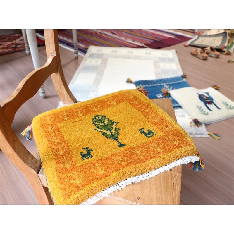 ギャッベ　座布団サイズ オレンジ 生命の木　動物モチーフ | ブランド登録なし | 01