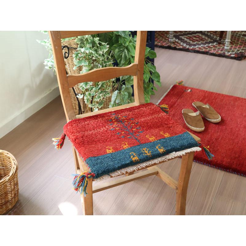 ギャッベ　座布団サイズ 35x41cm レッド　生命の木　イラン産手織りギャッベ | ブランド登録なし | 01