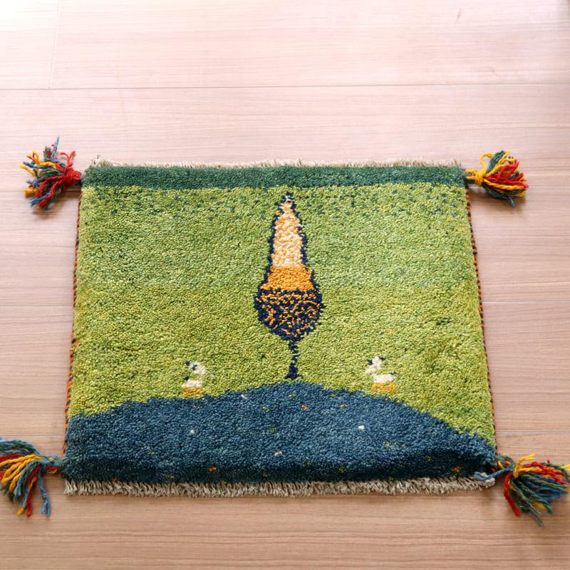 ギャッベ　座布団サイズ 38x43cm 背の高い糸杉の木　イラン産手織りギャッベ | ブランド登録なし