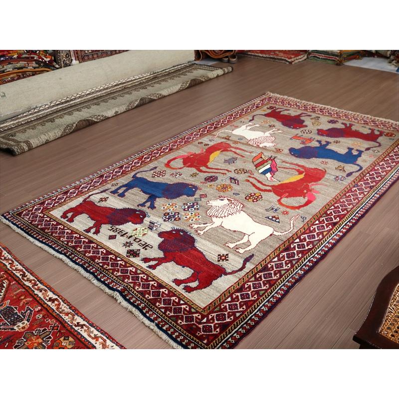 ライオンラグ オールドギャッベ 部族絨毯 245x149cm 1385年号 ライオンラグ オールドギャッベ 部族絨毯 245x149cm 1385年号