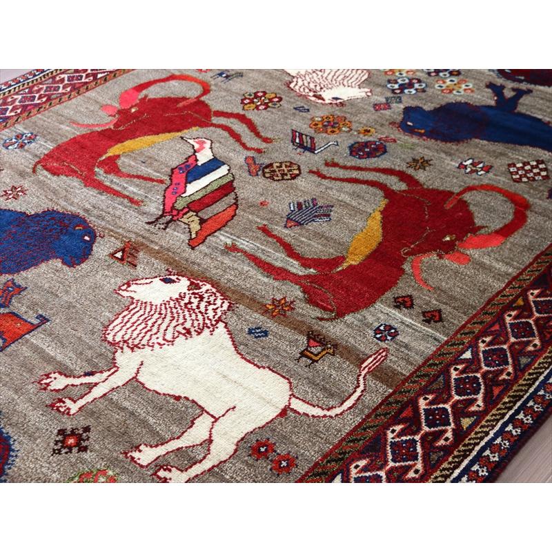 ライオンラグ オールドギャッベ 部族絨毯 245x149cm 1385年号 ライオンラグ オールドギャッベ 部族絨毯 245x149cm 1385年号