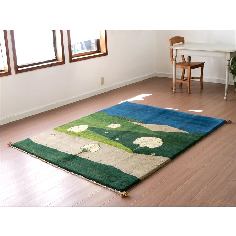 ギャッベ 手織りラグ イラン産絨毯 195x148cm ほのぼの　白い花の咲く風景 | ブランド登録なし | 01