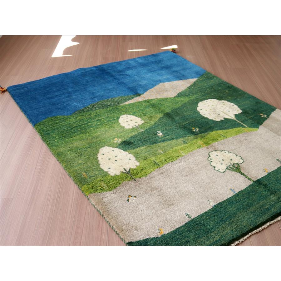 ギャッベ 手織りラグ イラン産絨毯 195x148cm ほのぼの　白い花の咲く風景 | ブランド登録なし | 04