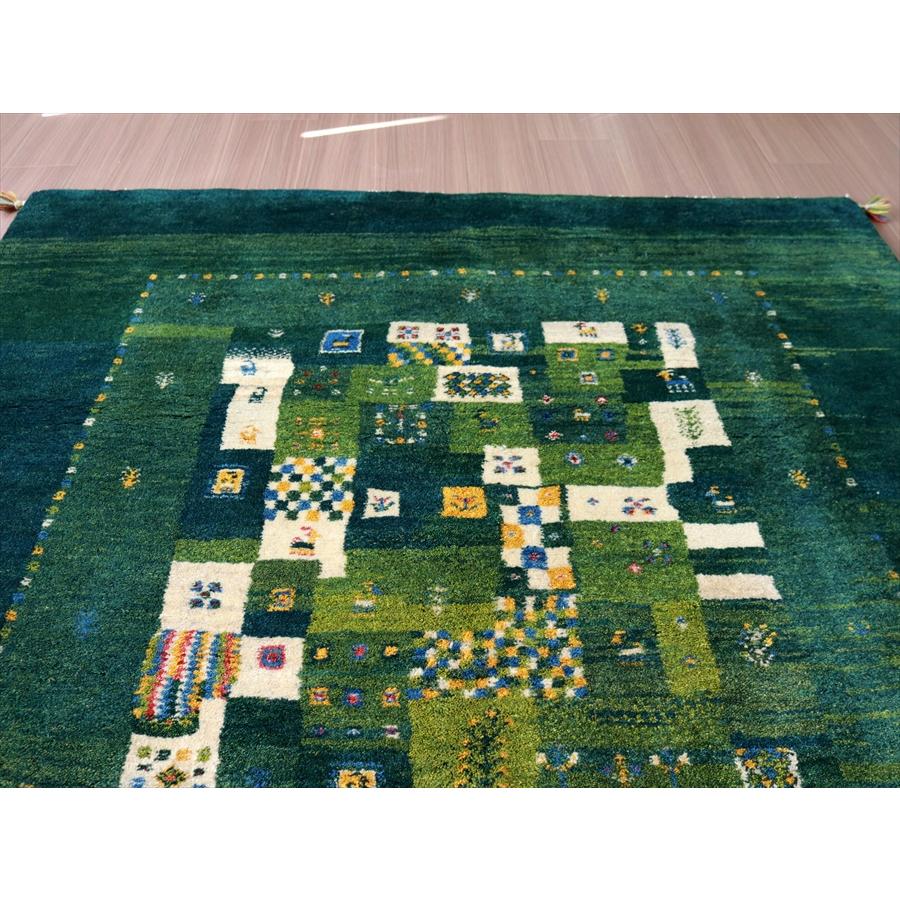 ギャッベ 手織りラグ イラン産絨毯 193x153cm グリーングラデーション　モザイク | ブランド登録なし | 11