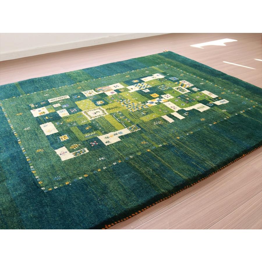 ギャッベ 手織りラグ イラン産絨毯 193x153cm グリーングラデーション　モザイク | ブランド登録なし | 03