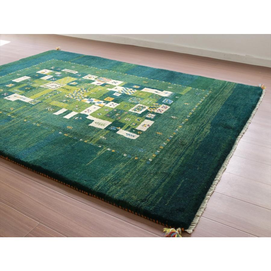 ギャッベ 手織りラグ イラン産絨毯 193x153cm グリーングラデーション　モザイク | ブランド登録なし | 04