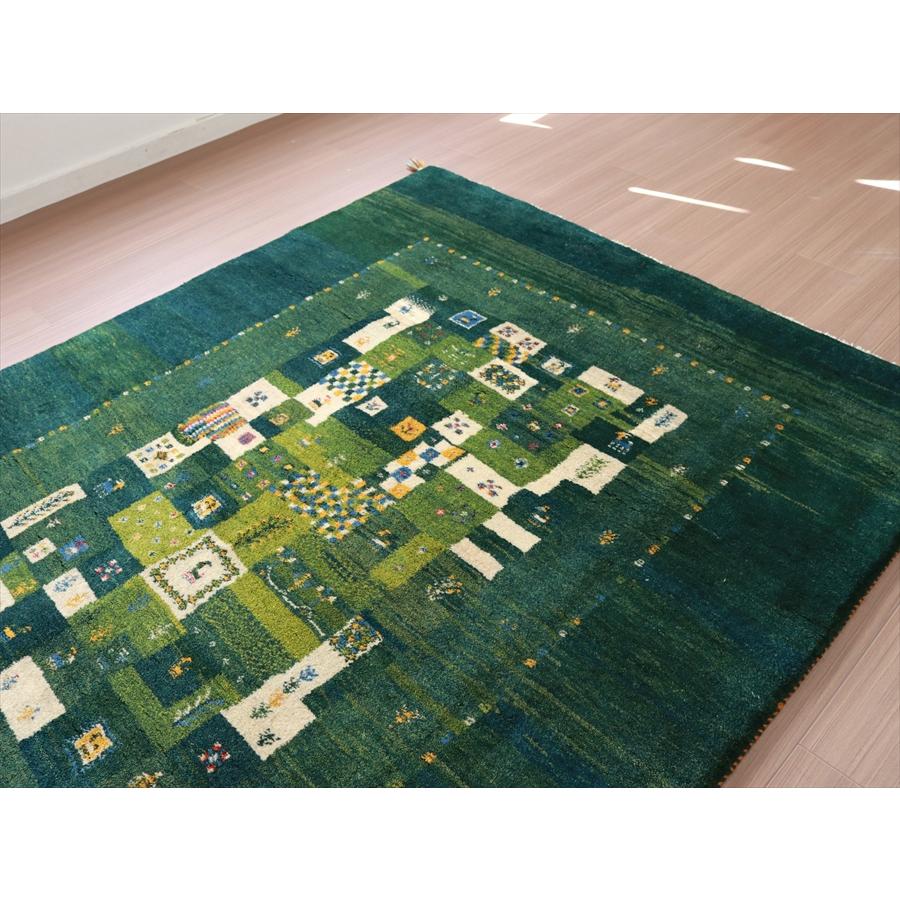 ギャッベ 手織りラグ イラン産絨毯 193x153cm グリーングラデーション　モザイク | ブランド登録なし | 05