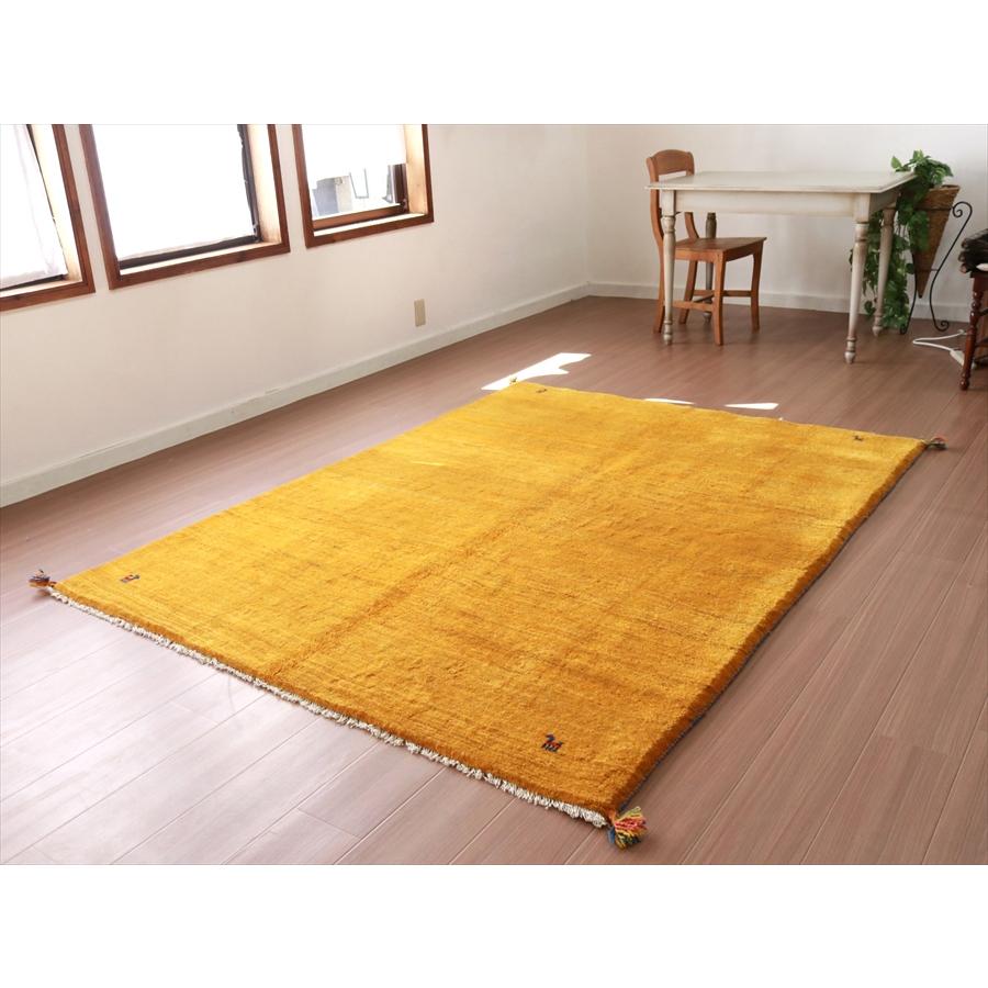 ギャッベ 手織りラグ イラン産絨毯 210x158cm イエロー　オレンジ　無地　シンプル | ブランド登録なし | 01