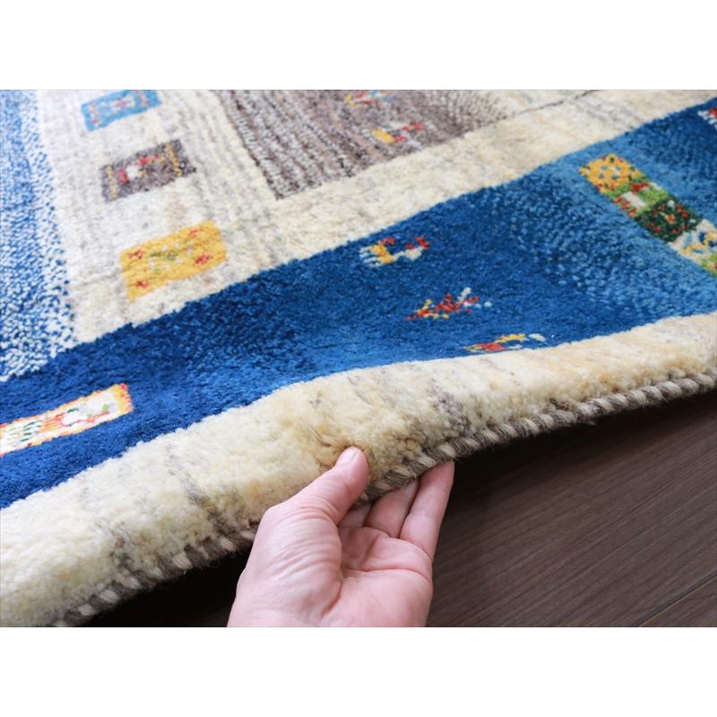 ギャッベ 手織りラグ イラン産絨毯 208x154cm ナチュラル　ブルーボーダー | ブランド登録なし | 11