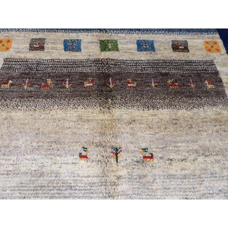 ギャッベ 手織りラグ イラン産絨毯 208x154cm ナチュラル　ブルーボーダー | ブランド登録なし | 07