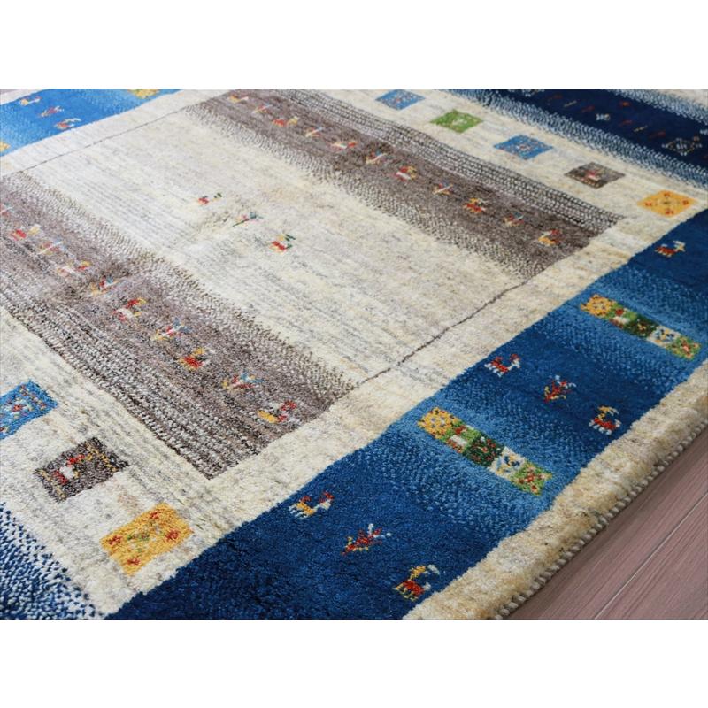 ギャッベ 手織りラグ イラン産絨毯 208x154cm ナチュラル　ブルーボーダー | ブランド登録なし | 08