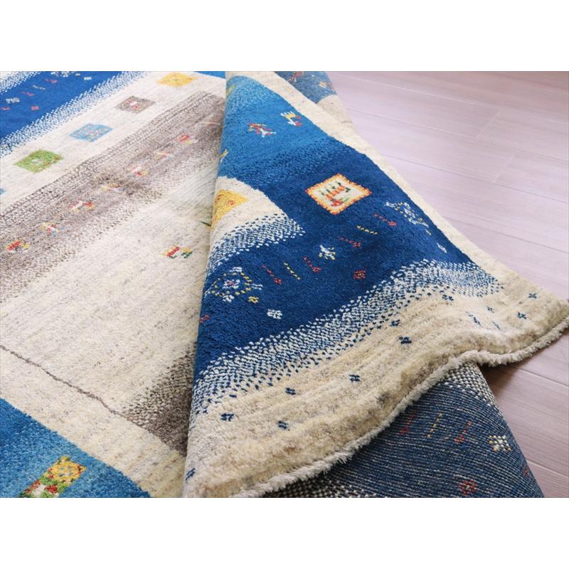 ギャッベ 手織りラグ イラン産絨毯 208x154cm ナチュラル　ブルーボーダー | ブランド登録なし | 09
