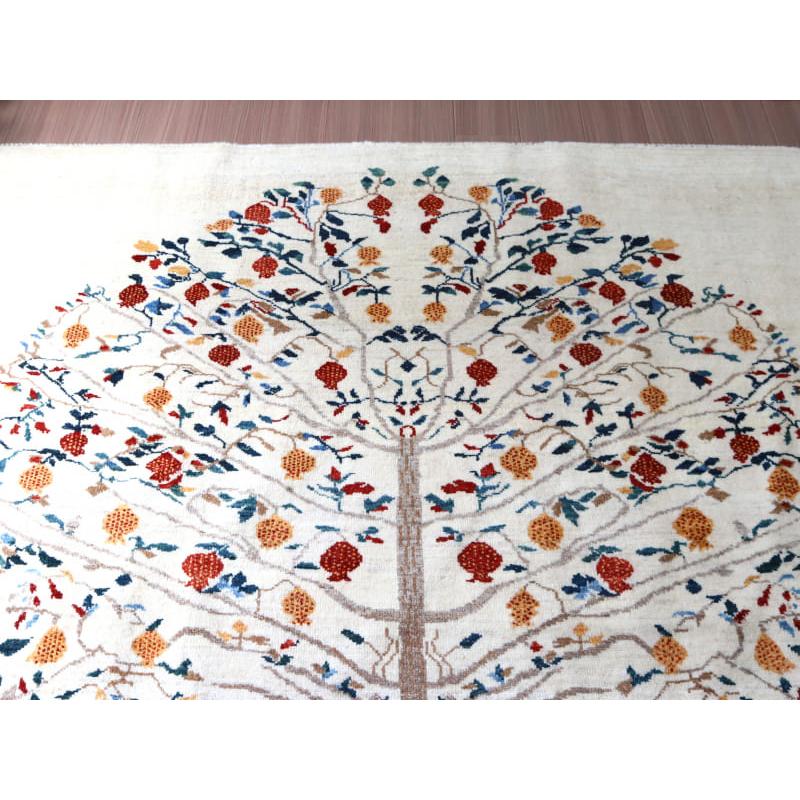 ギャッベ バナフシェ 細かな織り 198x193cm アイボリー　正方形ラグ　ザクロの樹 | ブランド登録なし | 02