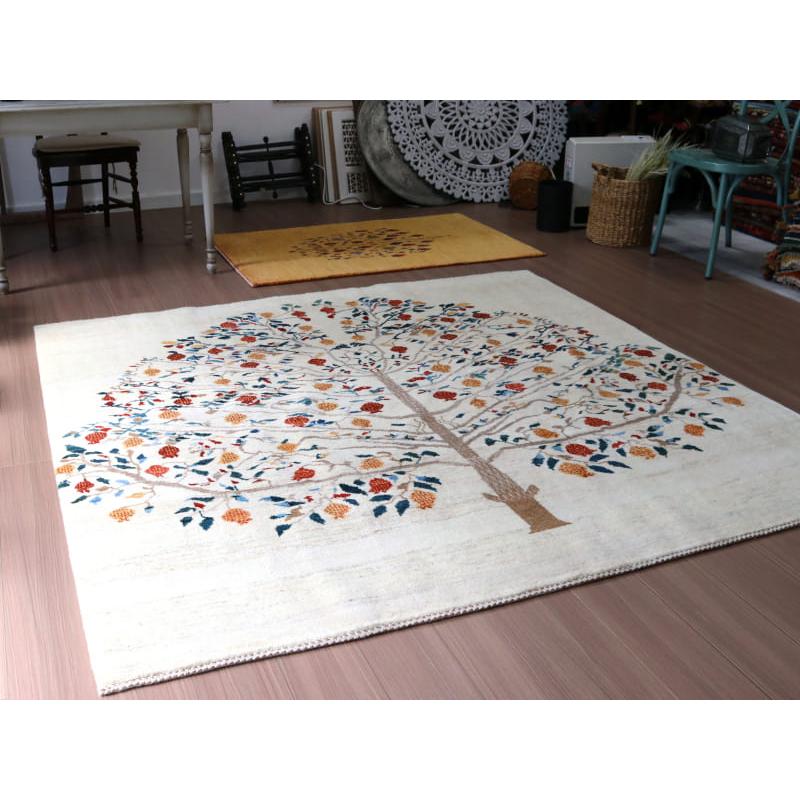 ギャッベ バナフシェ 細かな織り 198x193cm アイボリー　正方形ラグ　ザクロの樹 | ブランド登録なし | 05