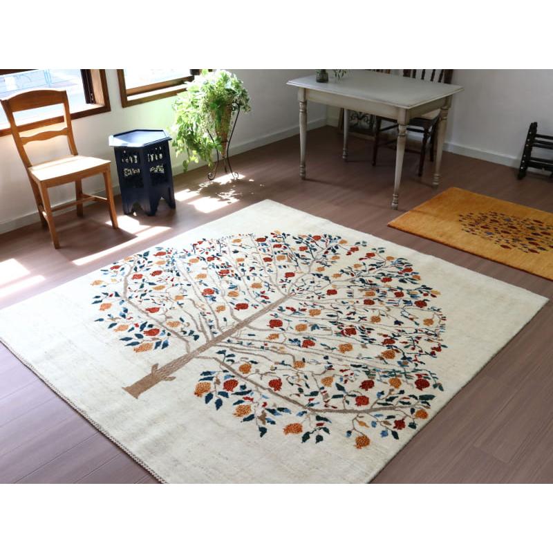 ギャッベ バナフシェ 細かな織り 198x193cm アイボリー　正方形ラグ　ザクロの樹 | ブランド登録なし | 06