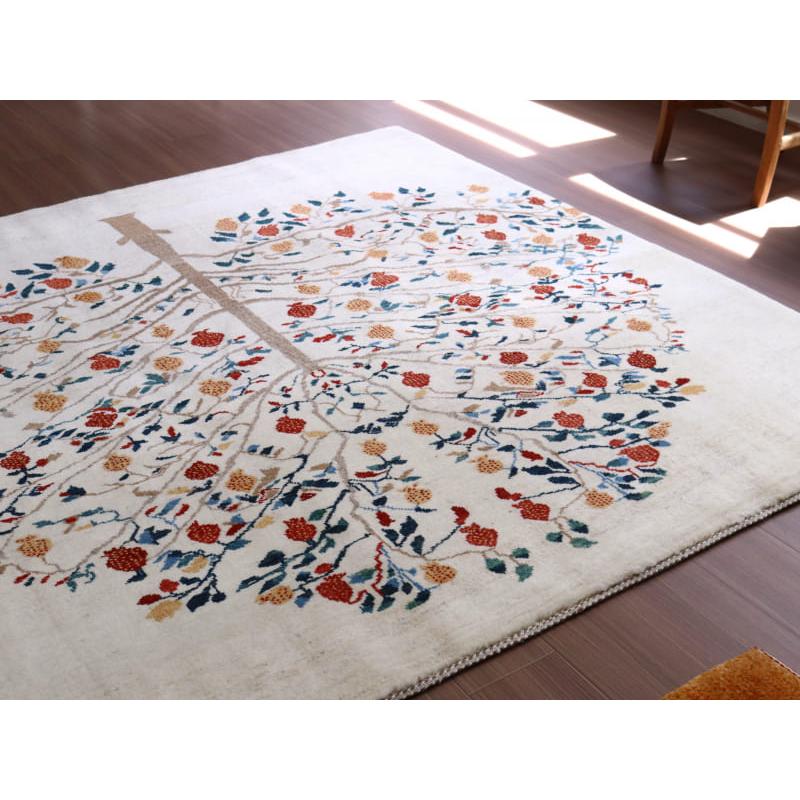 ギャッベ バナフシェ 細かな織り 198x193cm アイボリー　正方形ラグ　ザクロの樹 | ブランド登録なし | 09
