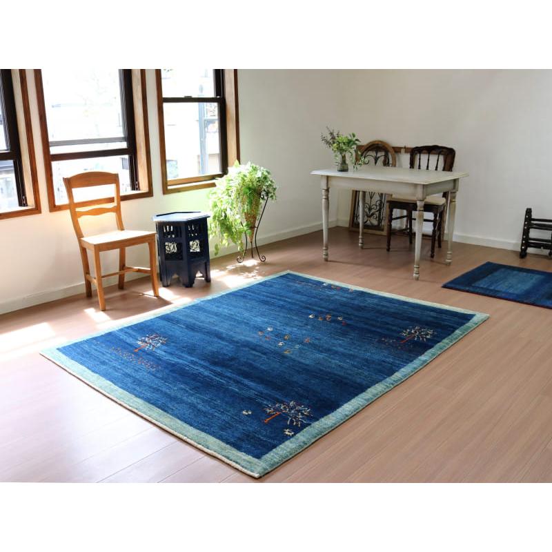ギャッベ　ノマド リビングサイズ 197x156cm 素朴な手織りラグ　ブルー | ブランド登録なし | 01