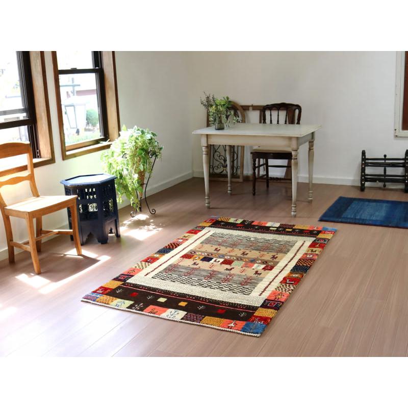 ギャッベ イラン産手織りラグ バナフシェ 細かな織り  183x109cm 動物モチーフ　幾何学タイル | ブランド登録なし | 01