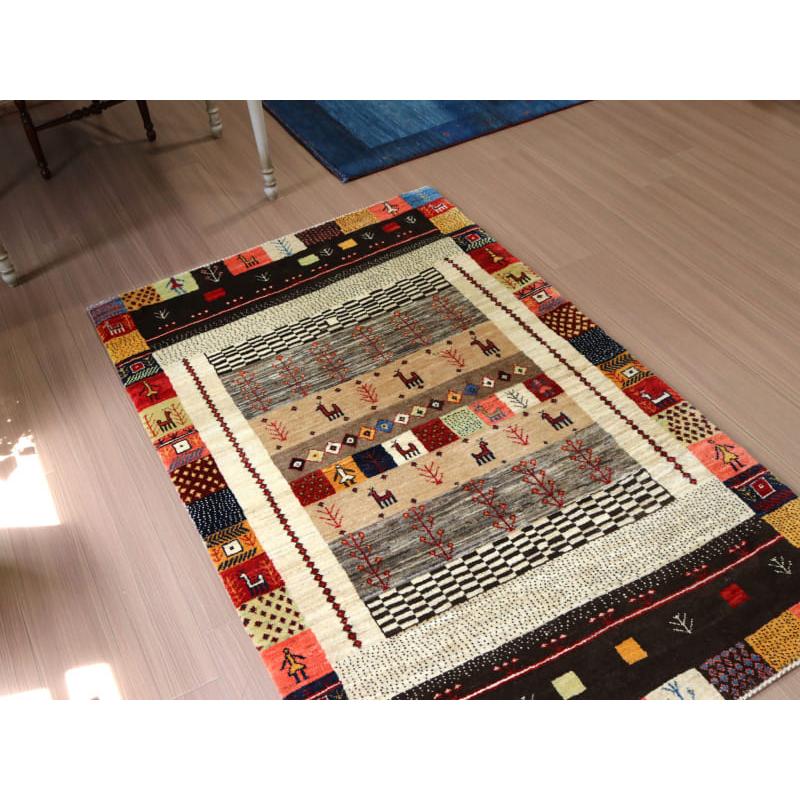 ギャッベ イラン産手織りラグ バナフシェ 細かな織り  183x109cm 動物モチーフ　幾何学タイル | ブランド登録なし | 02