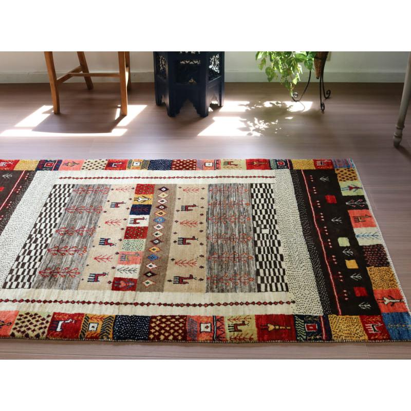 ギャッベ イラン産手織りラグ バナフシェ 細かな織り  183x109cm 動物モチーフ　幾何学タイル | ブランド登録なし | 06