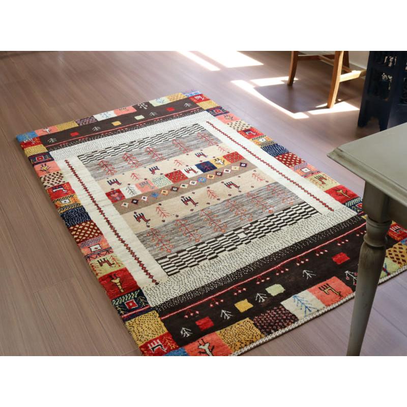 ギャッベ イラン産手織りラグ バナフシェ 細かな織り  183x109cm 動物モチーフ　幾何学タイル | ブランド登録なし | 07