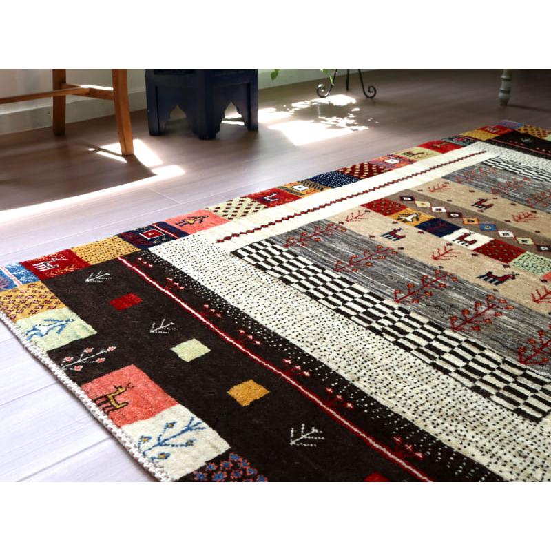 ギャッベ イラン産手織りラグ バナフシェ 細かな織り  183x109cm 動物モチーフ　幾何学タイル | ブランド登録なし | 08