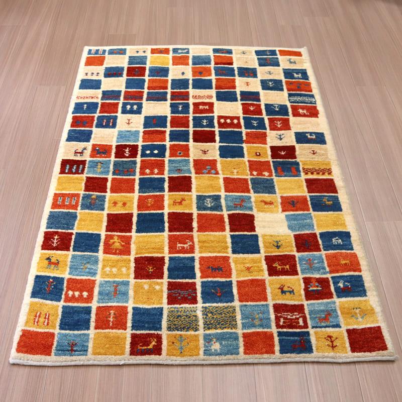 ギャッベ ノマド Nomad イラン産手織りラグ 183x113cm レッド ブルー イエロー 伝統的な幾何学デザイン | ブランド登録なし