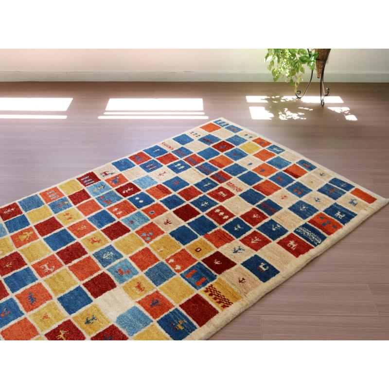 ギャッベ ノマド Nomad イラン産手織りラグ 183x113cm レッド ブルー イエロー 伝統的な幾何学デザイン | ブランド登録なし | 03