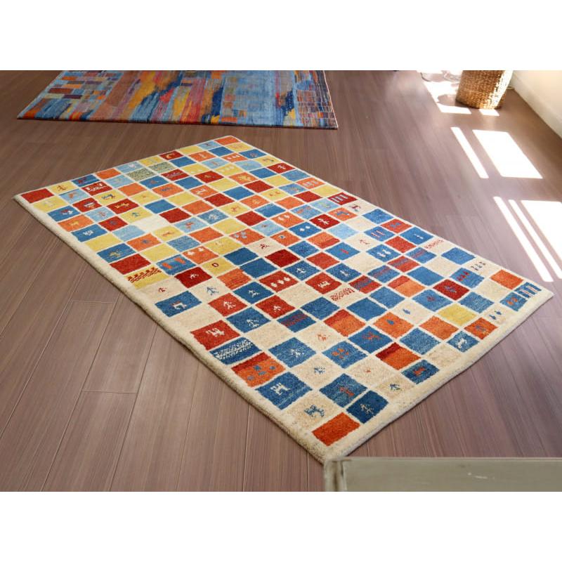 ギャッベ ノマド Nomad イラン産手織りラグ 183x113cm レッド ブルー イエロー 伝統的な幾何学デザイン | ブランド登録なし | 06