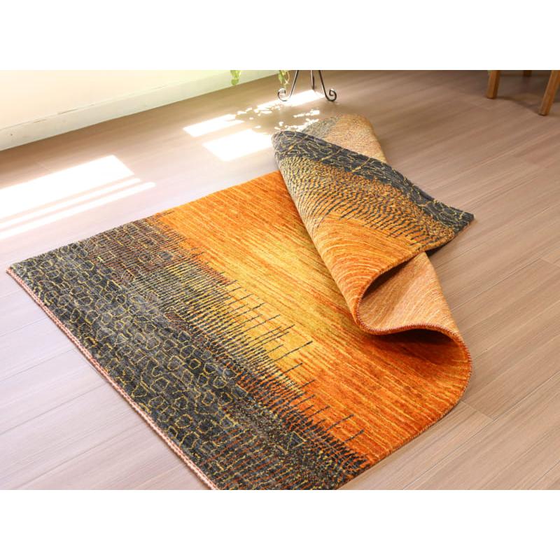 ギャッベ ノウバフト 抽象画のようなモダンデザイン 160x110cm イエロー　オレンジ イラン産手織りラグ | ブランド登録なし | 10