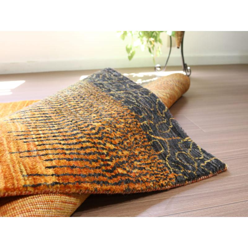 ギャッベ ノウバフト 抽象画のようなモダンデザイン 160x110cm イエロー　オレンジ イラン産手織りラグ | ブランド登録なし | 11