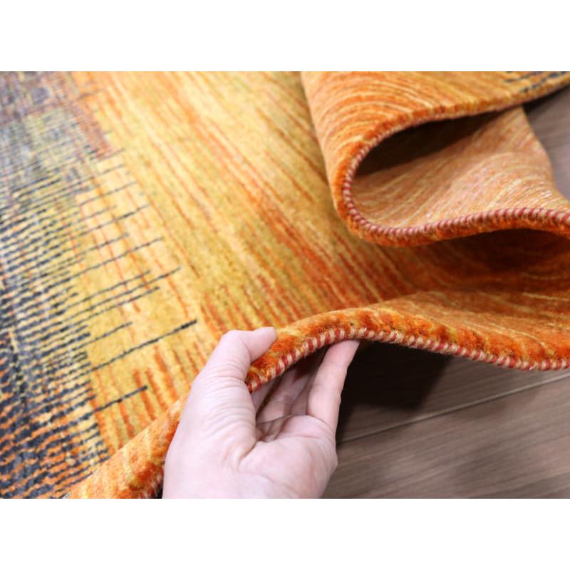 ギャッベ ノウバフト 抽象画のようなモダンデザイン 160x110cm イエロー　オレンジ イラン産手織りラグ | ブランド登録なし | 12